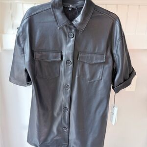 NWT 7 for all man kind Black Faux Leather Button-Up Shirt size small